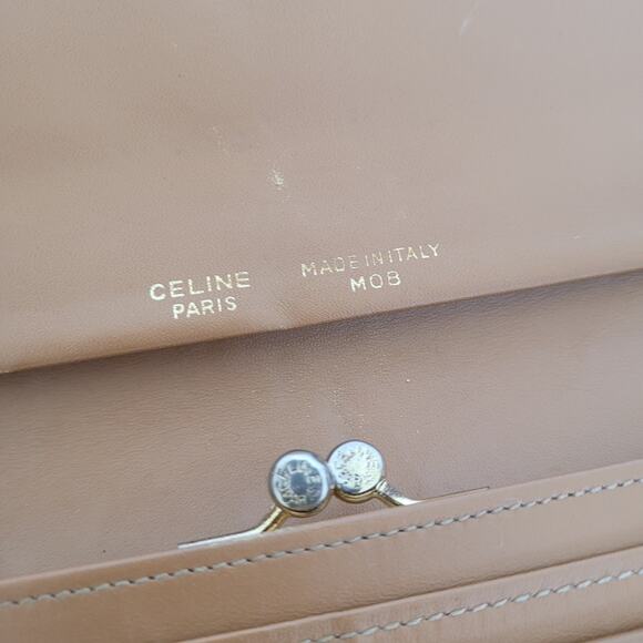 Celine Vintage Envelope Leather Large Wallet Macadam Brown Kisslock Long Logo - Picture 6 of 10